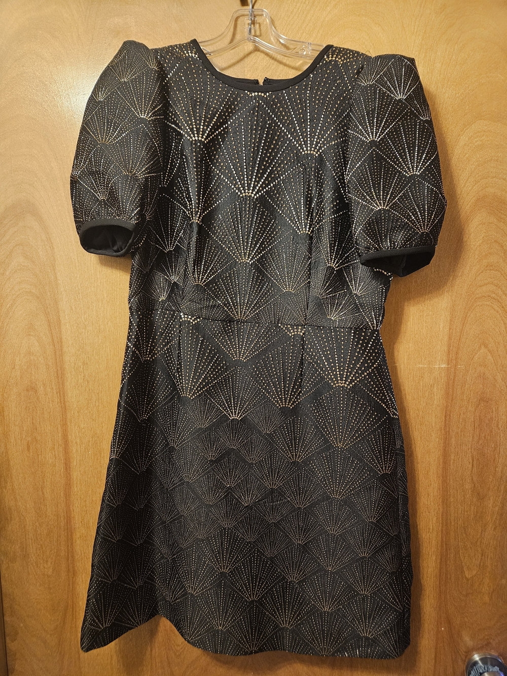 DKNY Black Midi Dress with Gold Fan Dot Pattern